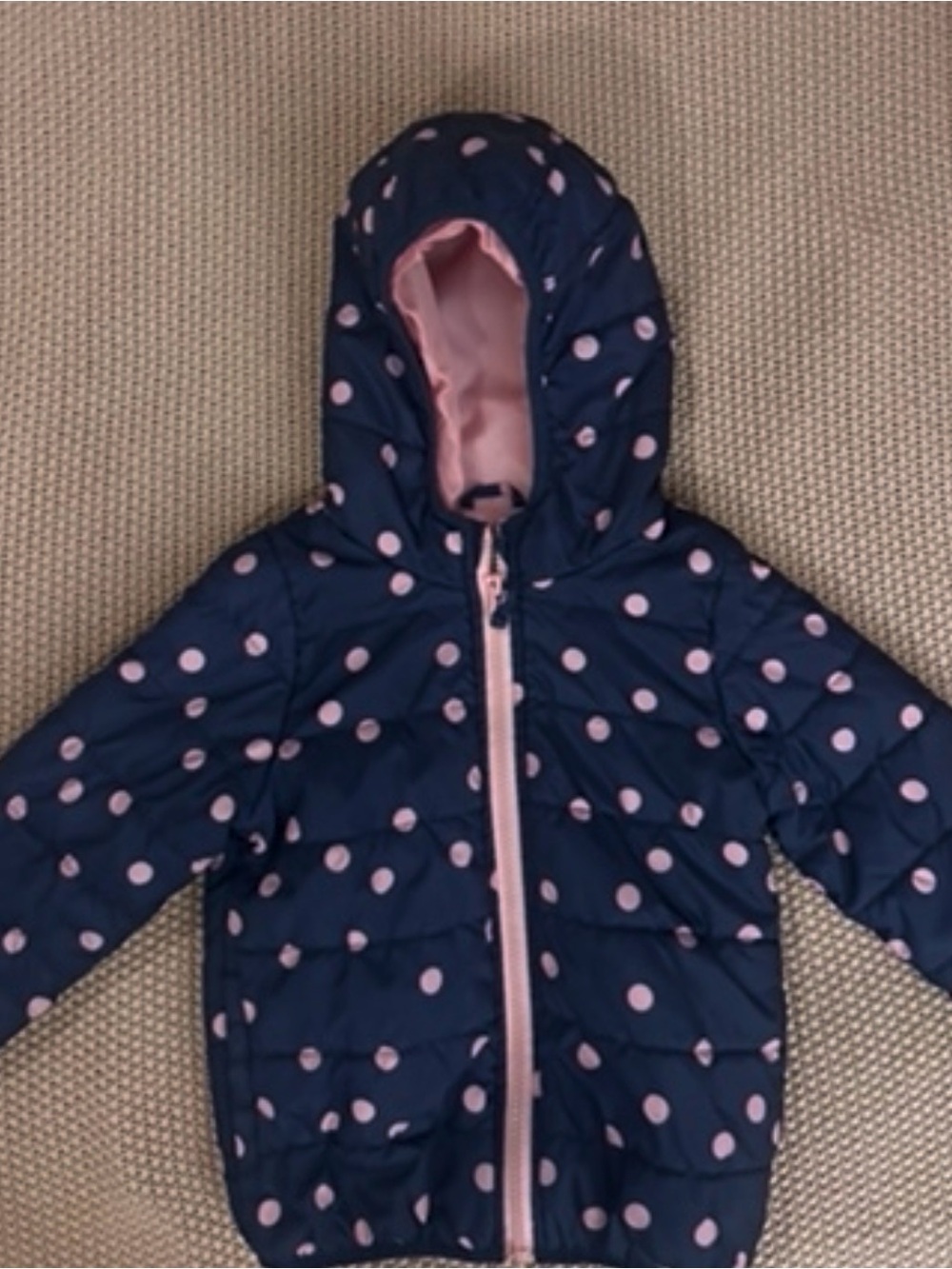 Carter’s Girls 3T Navy Pink Polka Dot Hooded Puffer Jacket Coat
